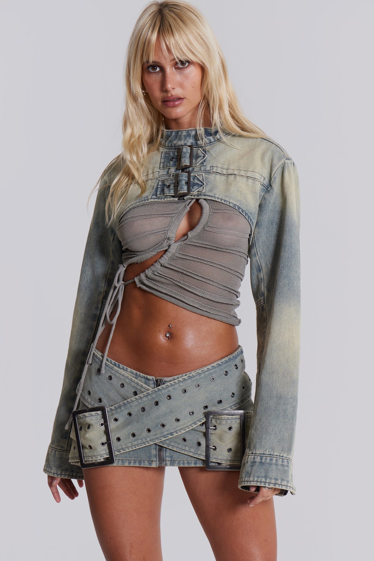 Denim Assassin Ultra Cropped Jacket and Skirt