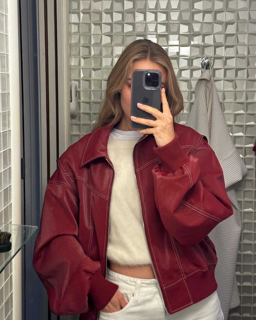 Oversized Contrast Stitch Jacket Red