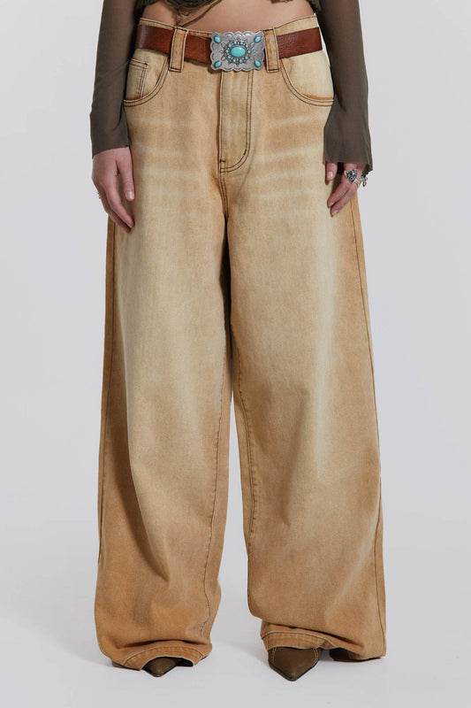 Sandfarbene Colossus Baggy-Jeans