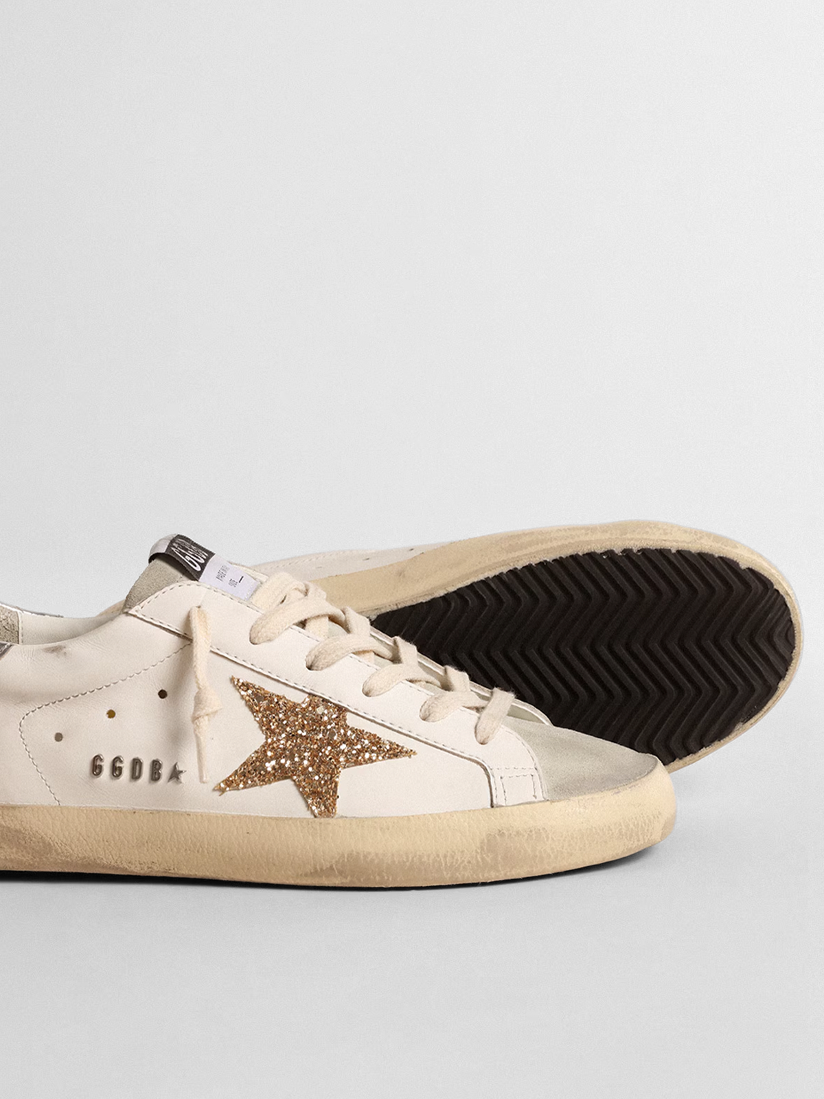 Super-Star with gold glitter star and ice-gray suede inserts