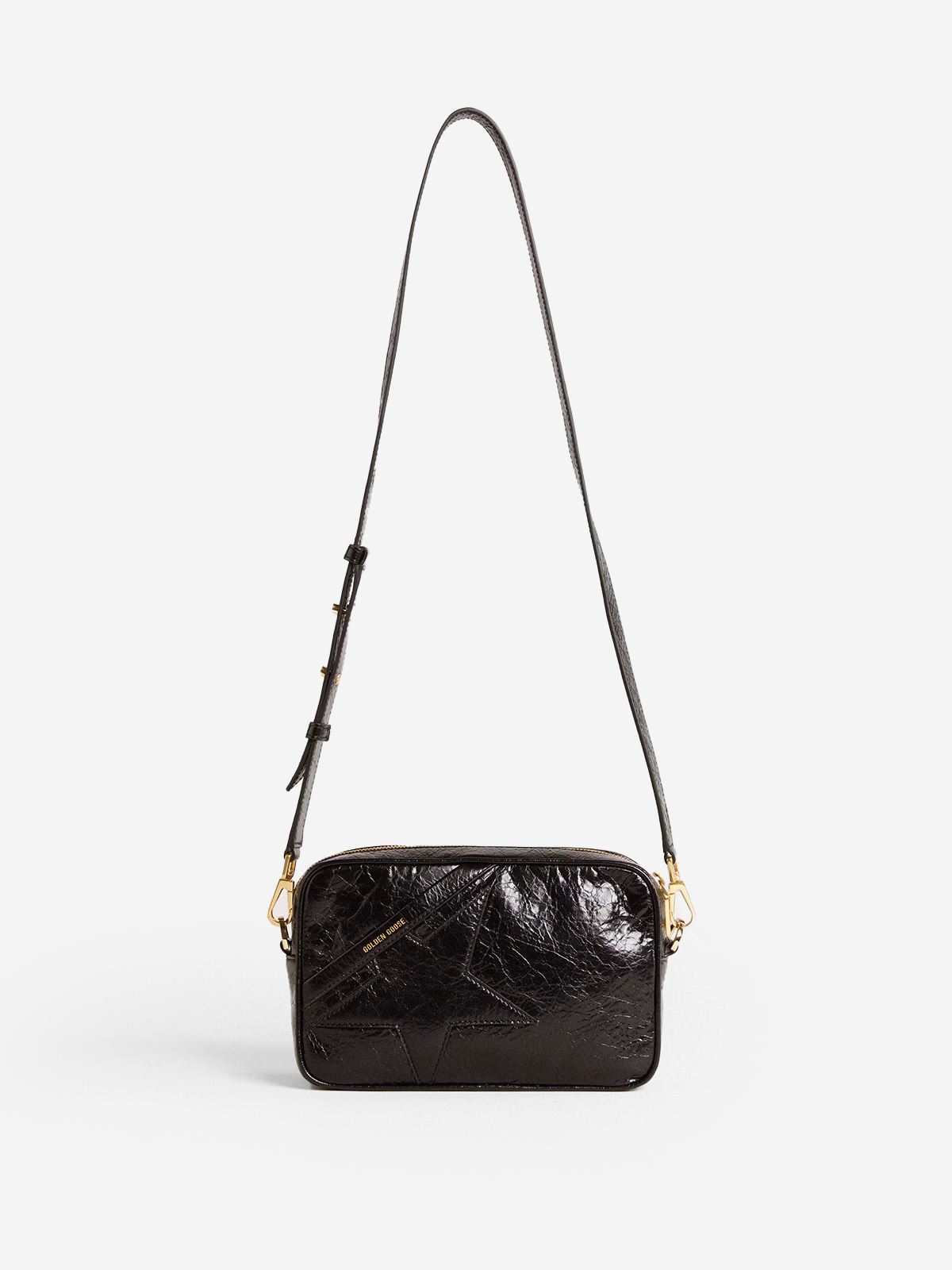 Star Bag in glossy black leather with tone-on-tone star